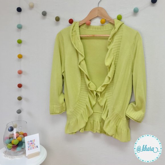3/4 Sleeve Ruffled Edge Open Front Cardigan - Picture 1 of 13